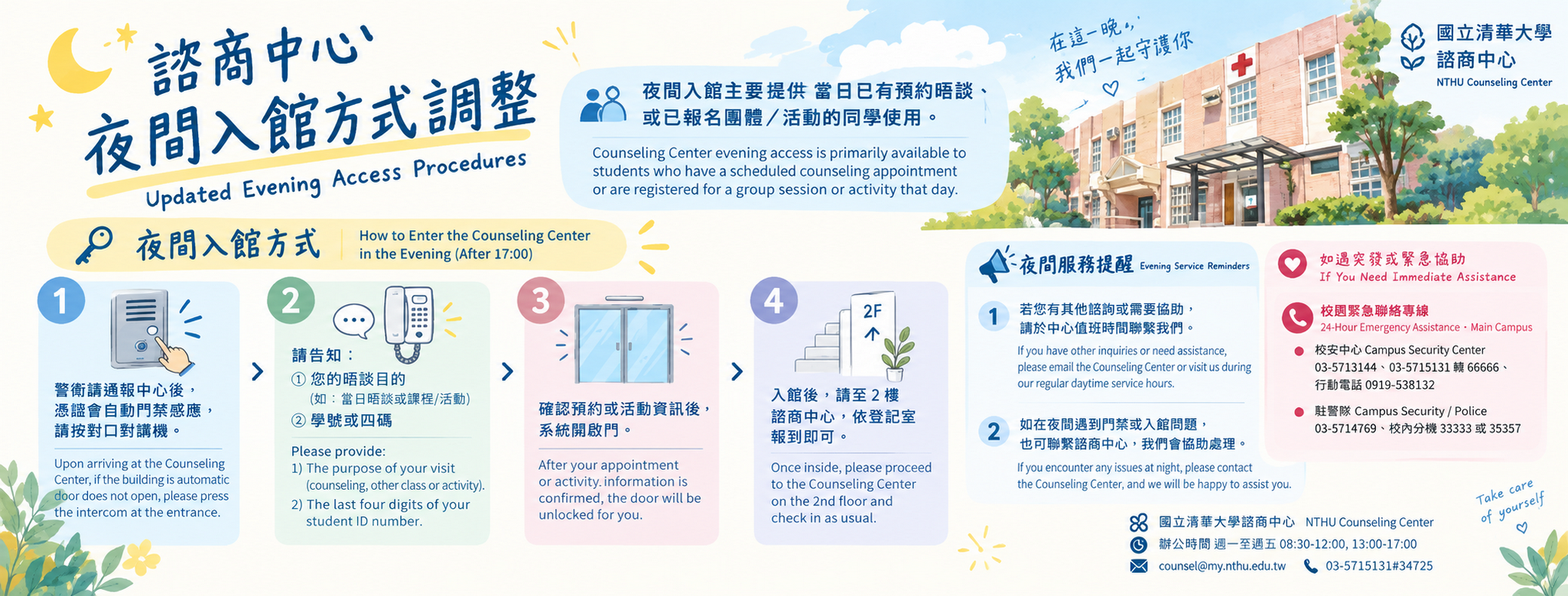 諮商中心夜間入館方式調整